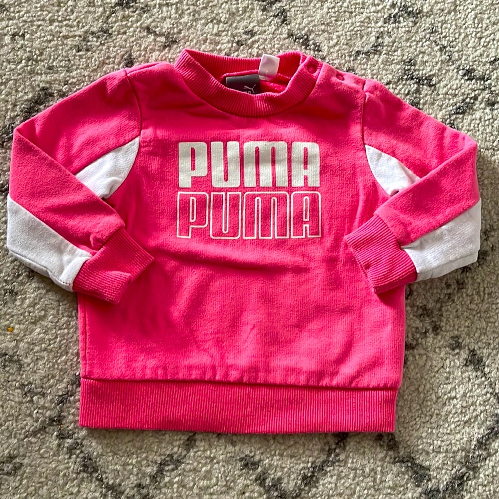 Puma 6-9 month girl pink and white pullover sweater